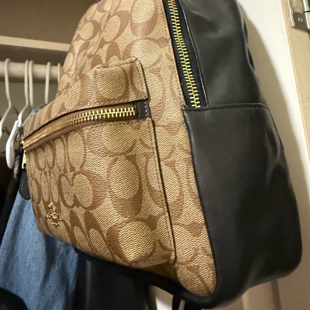 Last call 🔥Coach Brown Signature Canvas Backpack with Black Trim
